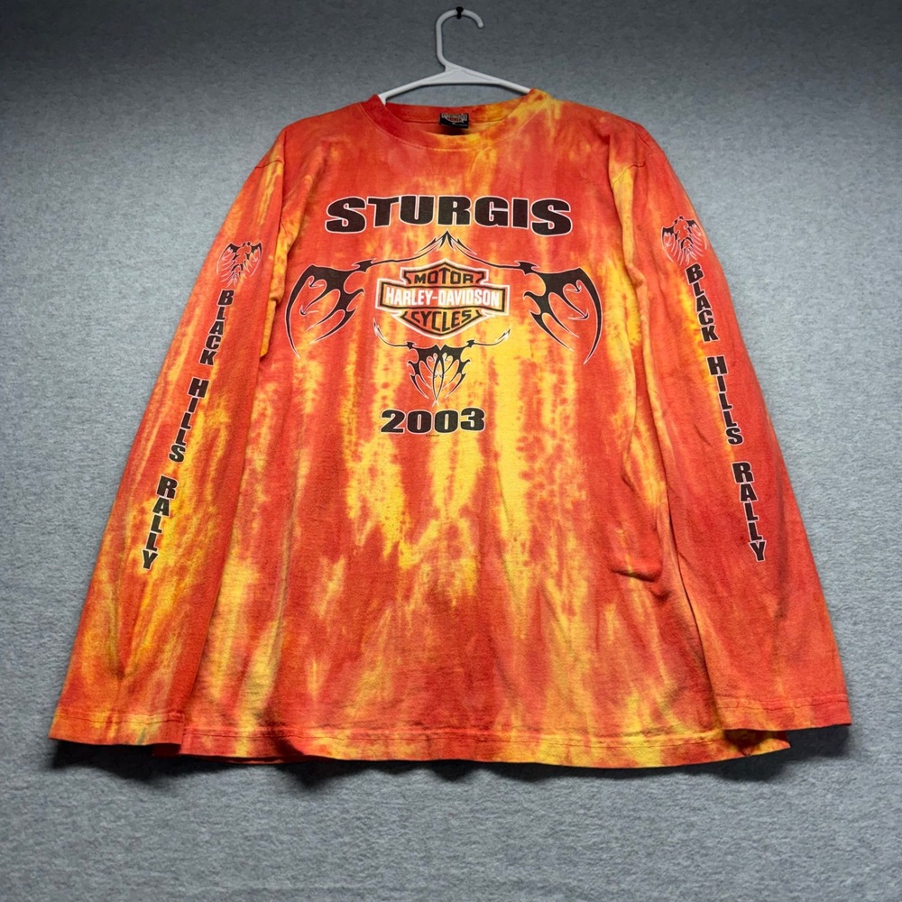 Harley Davidson Sturgis 2003‎ Tie Dye Shirt Mens Medium Long Sleeve Black Hills